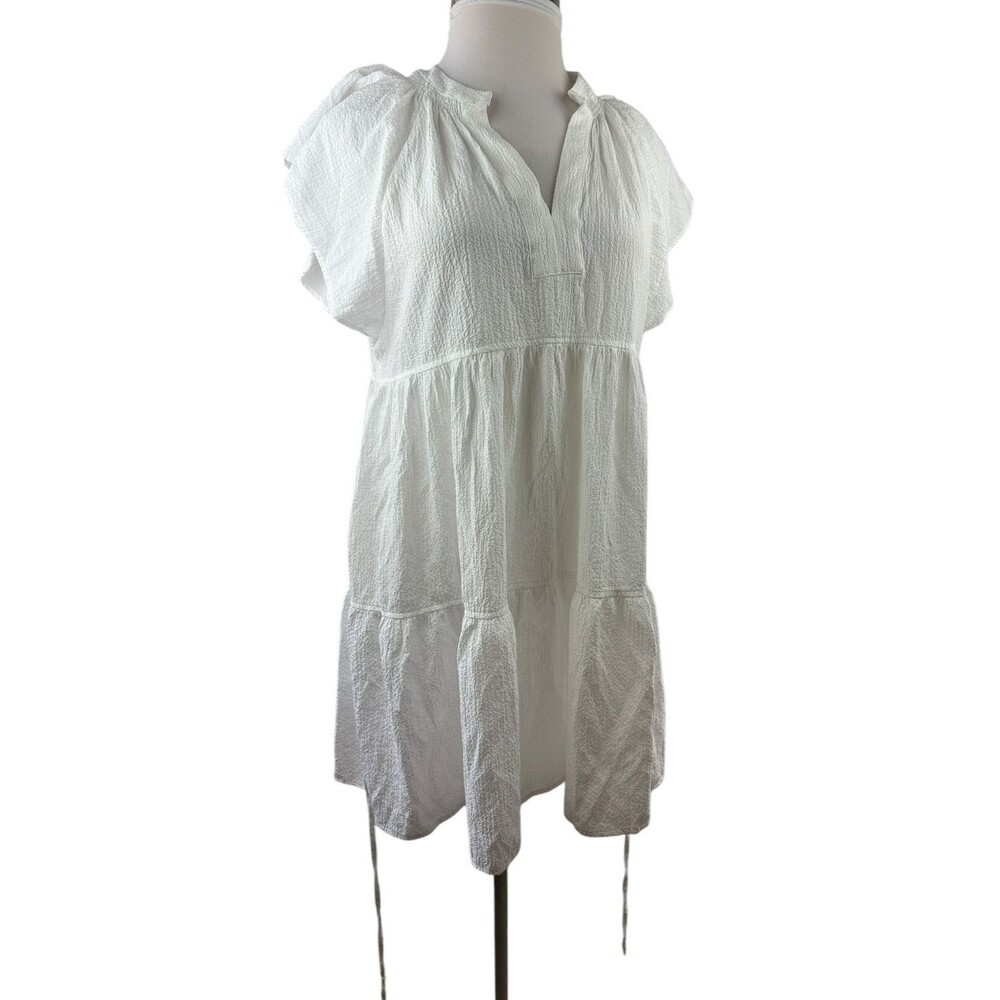 Calvin Klein A-Line Textured Tie Waist Mini Dress White Sheer Gauze Plus Size 16 - Picture 3 of 11